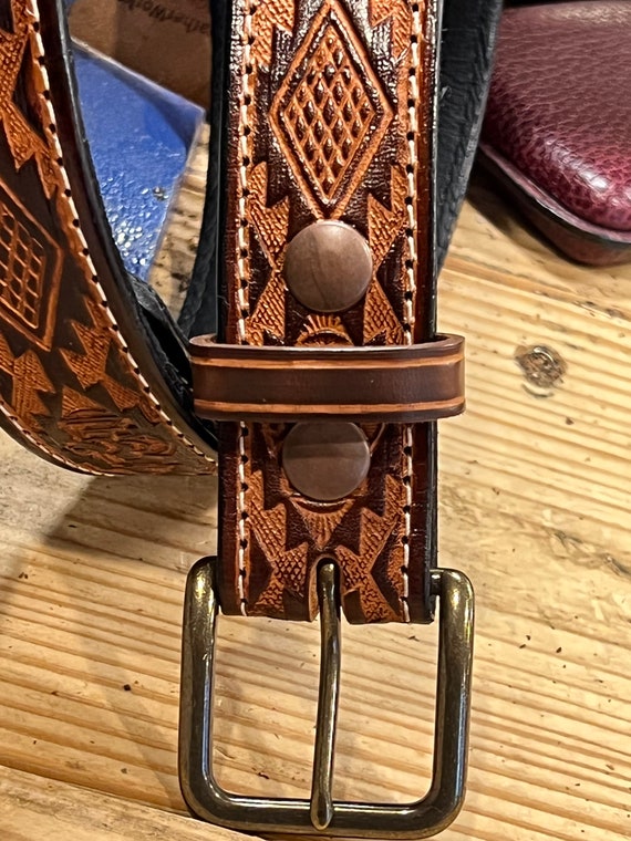 Leather Belt Aztec Pattern / Men display picture 1