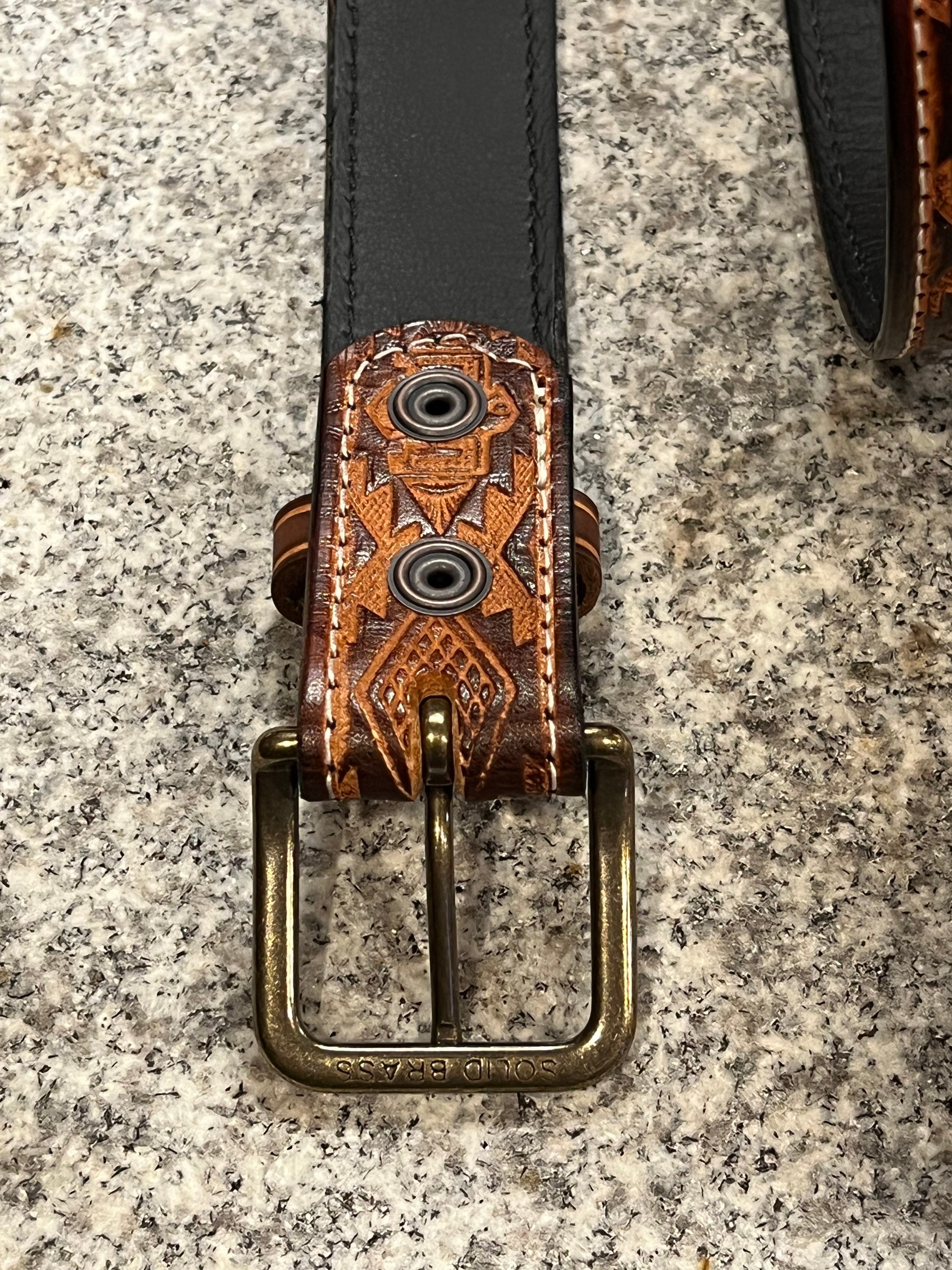 Aztec Embossed Leather Belt