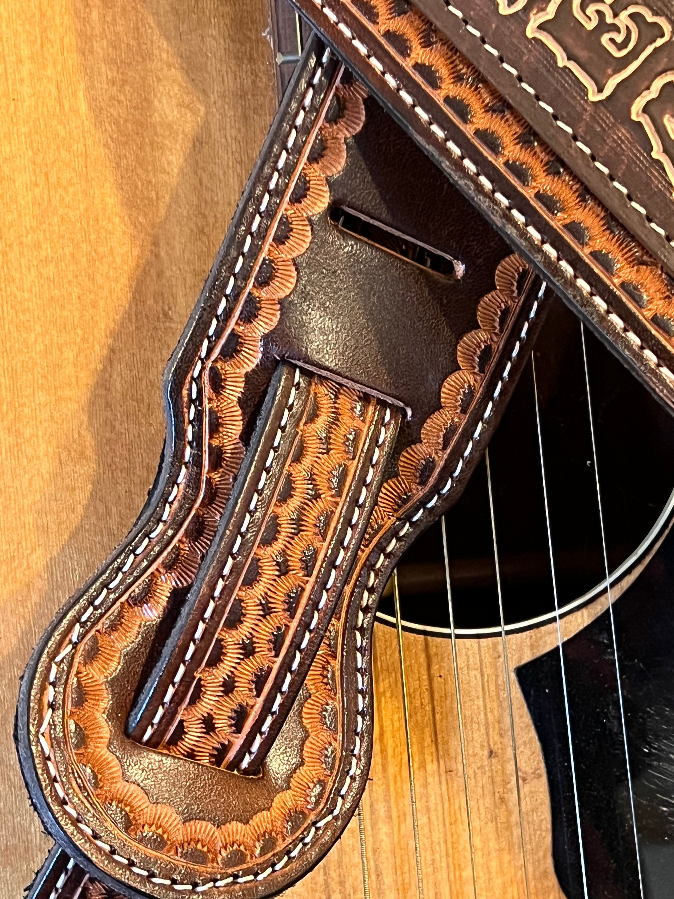 Leather Guitar Strap with Custom Hand Tooled Design – For Acoustic or  Electric Guitars 