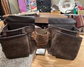 Graintex Ambassador Series 4-Piece 14-Pocket Tool Belt – Top Grain Leather, For Framers, Electricians, Plumbers & Handymen