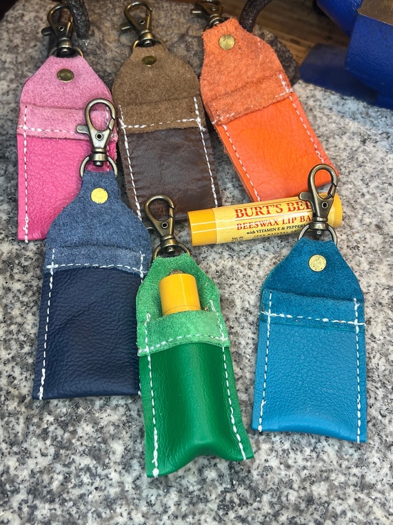 Leather Chapstick Holder With Clip 16 Colors, Lip Balm Case