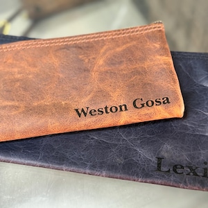 Leather Money Bag, Personalized Bank Bag, Handmade Cash Pouch, Full Grain Leather, Made in USA
