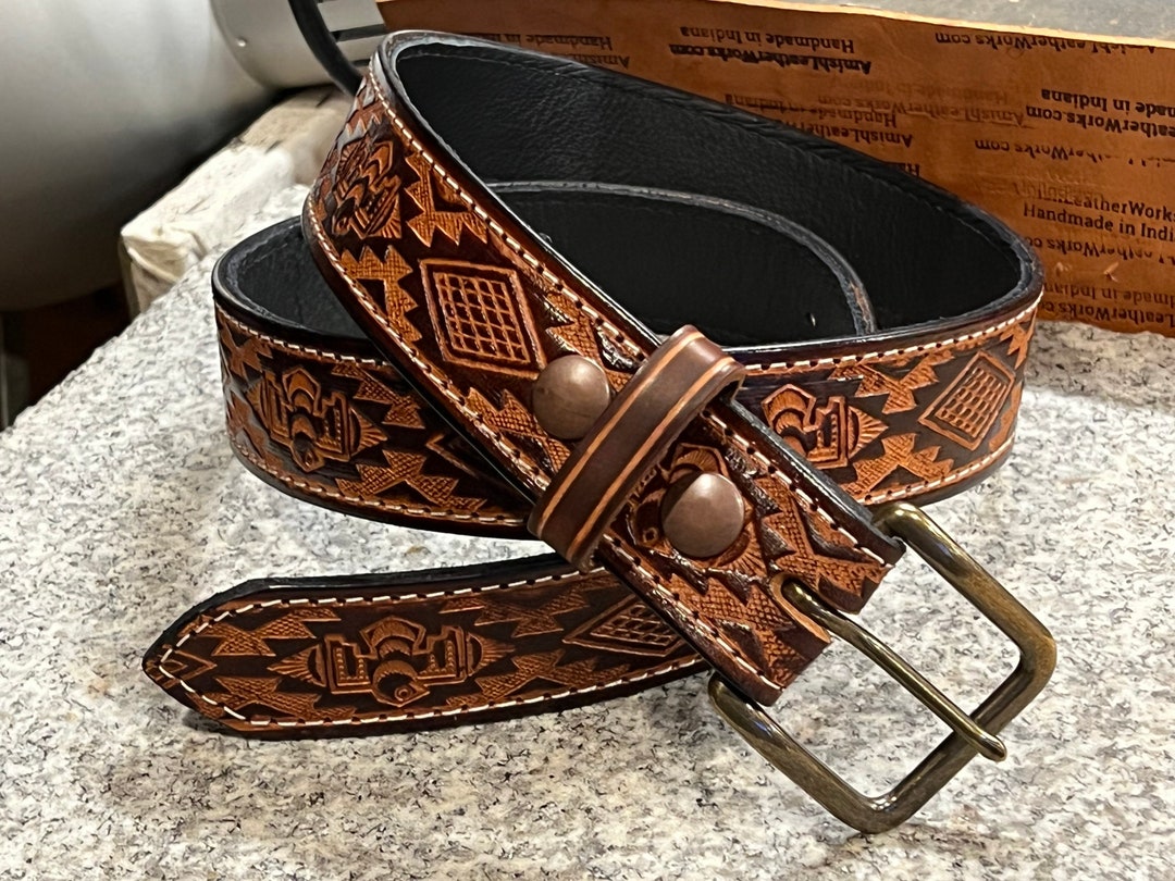 Leather Belt Aztec Pattern / Men display picture 3