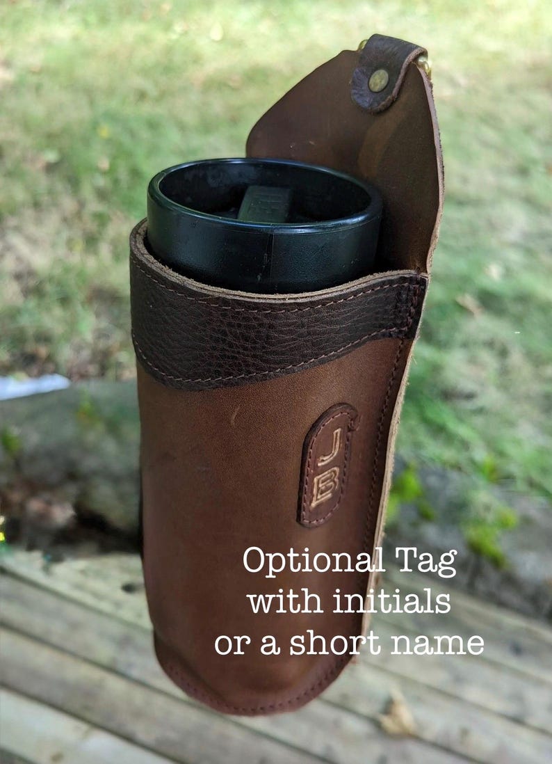 Handmade Leather Bottle Holder for Saddle, Full Grain Leather, Amish Made in USA