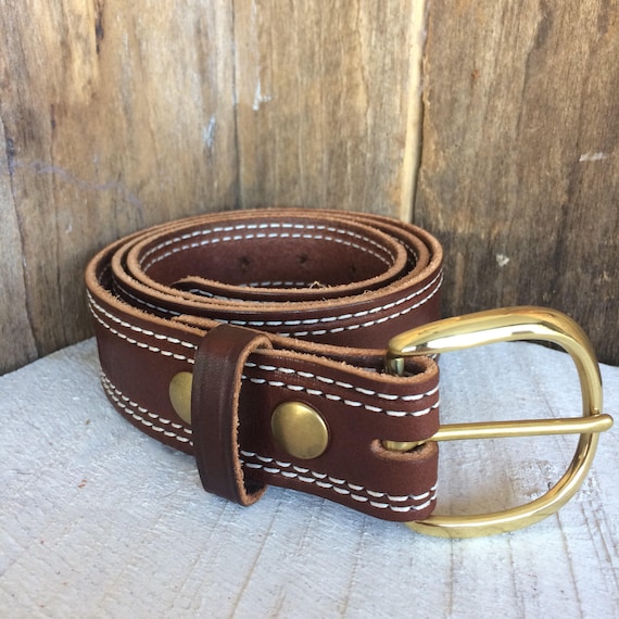 Leather Belt, Stitching, Mens Dress Belt, Removable Buckle, Amish Handmade, Full Grain Leather, Made in USA, Free Shipping
