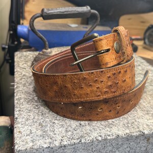 Ostrich Leather Belt for Men, 1.5” Handmade Full Grain Leather, Changeable Buckle, Made in USA