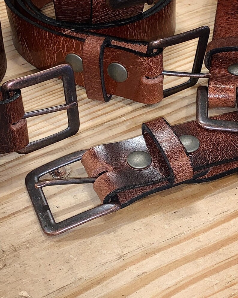 Buffalo Leather Belt Antique Brass Buckle Free Shipping Etsy