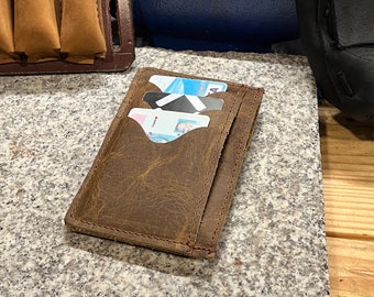 Day Runner Leather Wallet - Front Pocket Minimalist Wallet - Full Grain Buffalo Leather - Handmade Card Holder