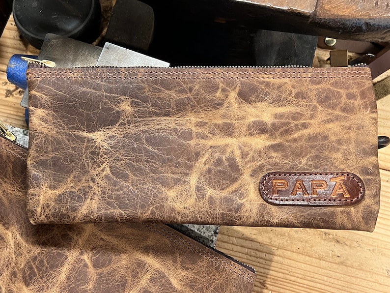 Leather Money Bag, Personalized Bank Bag, Handmade Cash Pouch, Full Grain Leather, Made in USA