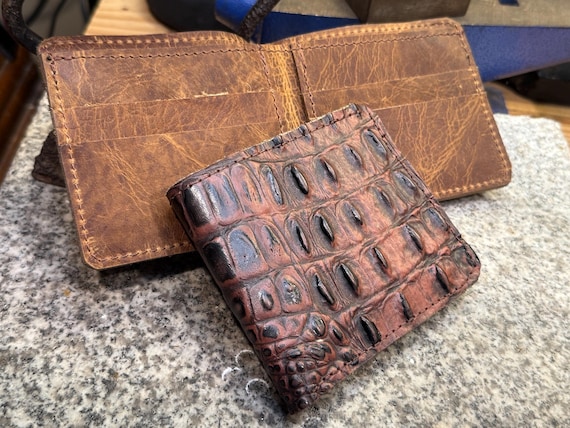 Alligator Leather Wallet, Handmade Full Grain Bifold, Personalized, Made in USA