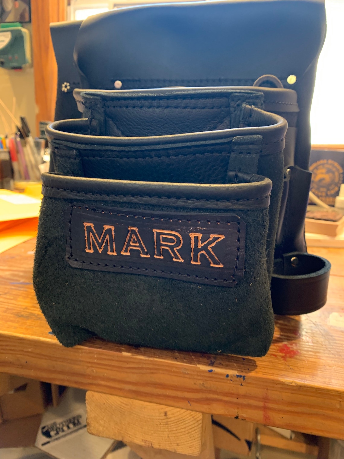 Black Leather Tool Belt With Suspenders Framers Large Nail Etsy