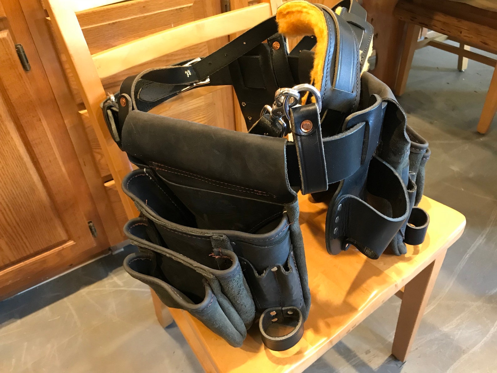 Black Leather Tool Belt With Suspenders Framers Large Nail Etsy