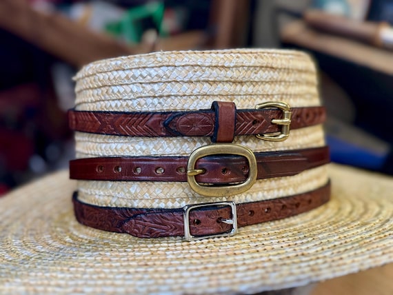 Handmade Leather Hat Band, Full Grain, Rustic Traditional Hat Strap, Made in USA