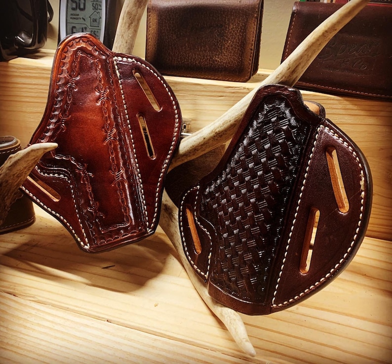 Leather Holster Handmade / Hand Tooled Basket Weave Pancake Style Free