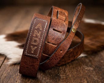 Leather Mandolin Strap, Handmade Ukulele Strap, Buffalo Full Grain Leather, Made in USA