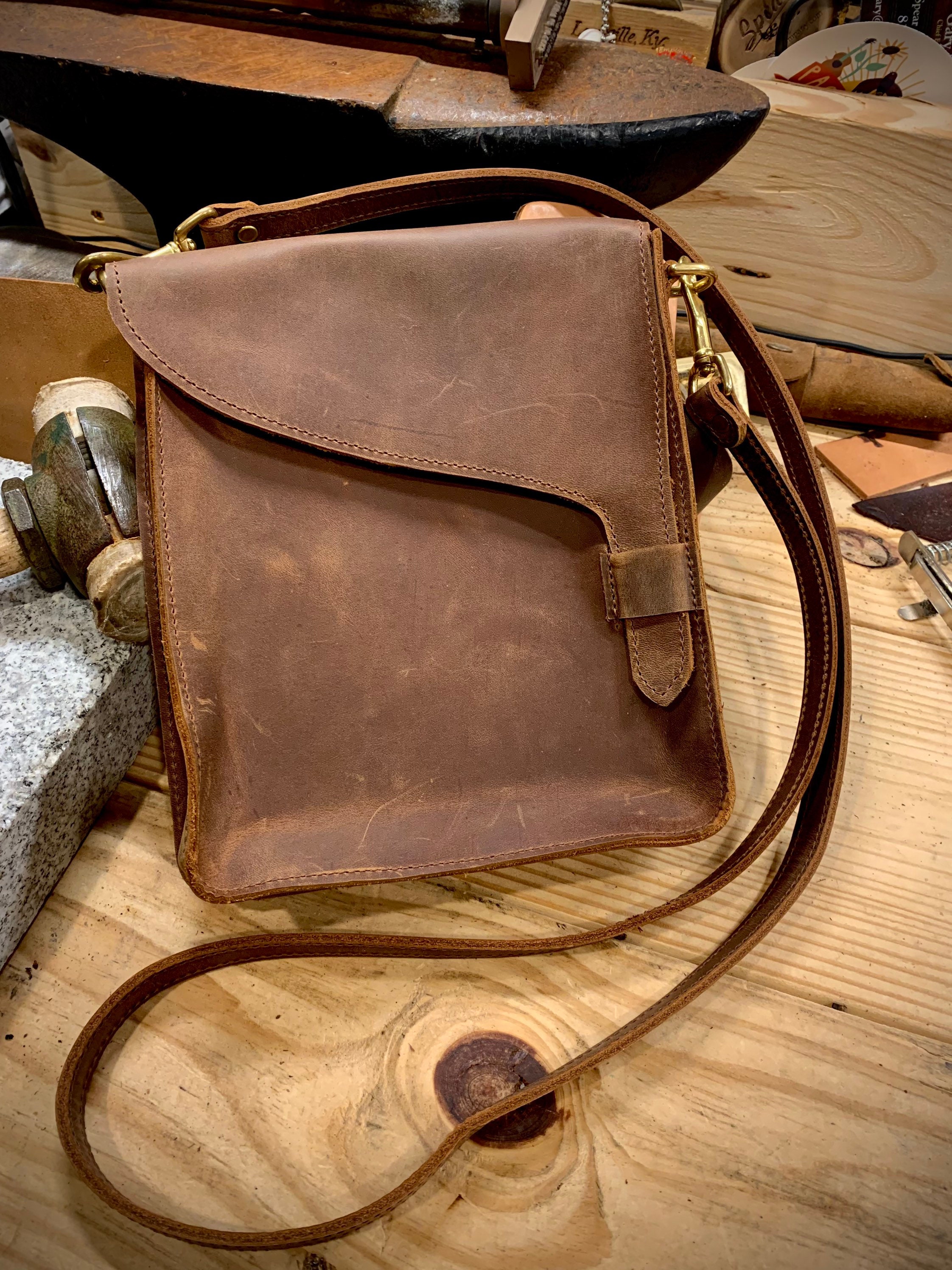 Leather Cross Body Messenger Bag / Satchel / in Deluxe Brown Oiled Leather