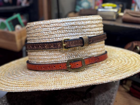 Leather Hat Band, Full Grain American Bison, Handmade, Conchos, Made in USA