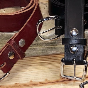Men’s Leather Dress Belt, 1.5 Inch Handmade Full Grain, Brown, Black, Made in the USA