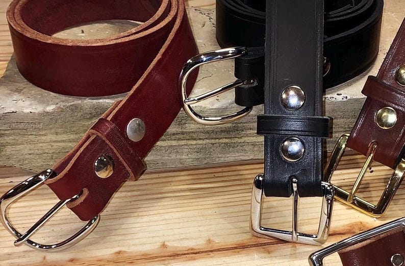 Men’s Leather Dress Belt, 1.5 Inch Handmade Full Grain, Brown, Black, Made in the USA