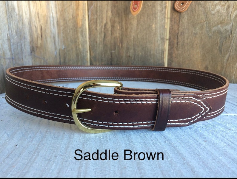 Leather Belt Amish Handmade Full Grain Double Stitched Etsy