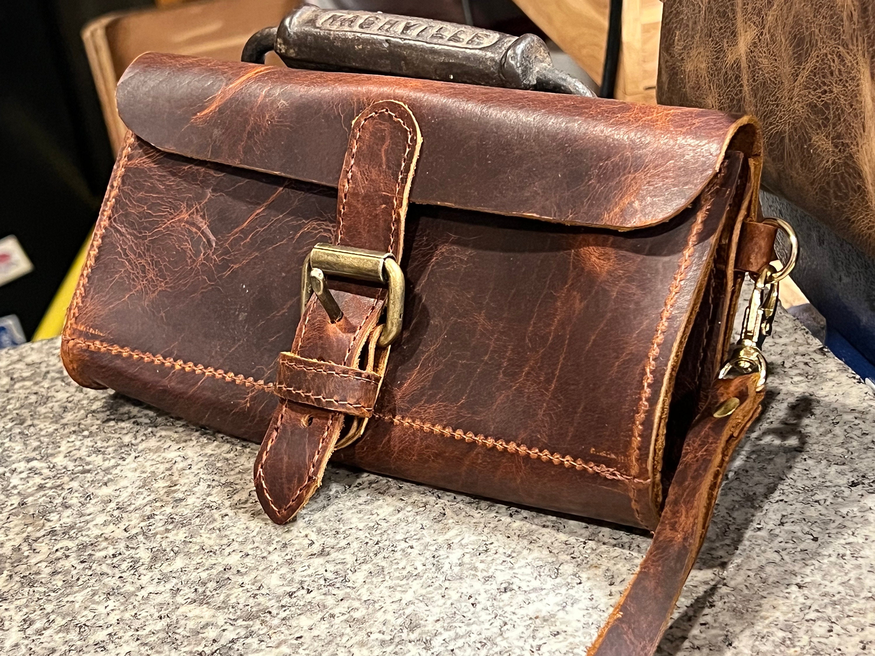 Leather Pouch Bag With Belt Loops and Wrist Strap Buffalo