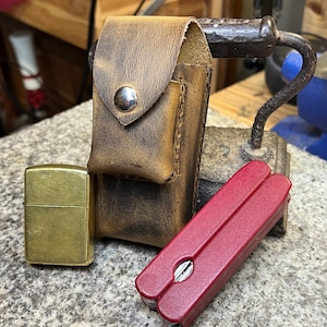 Caja de herramientas múltiples de cuero con soporte Zippo para cinturón - Funda de cuero hecha a mano- Hecho en EE.UU. - Envío gratuito - Amish hecho a mano