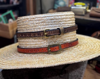 Leather Hat Band, Full Grain American Bison, Handmade, Conchos, Made in USA