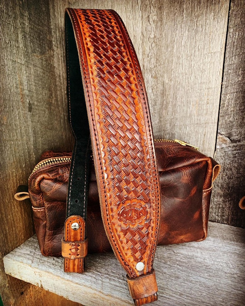 Leather Rifle Strap Hand Tooled Two Tone Gun Sling Etsy