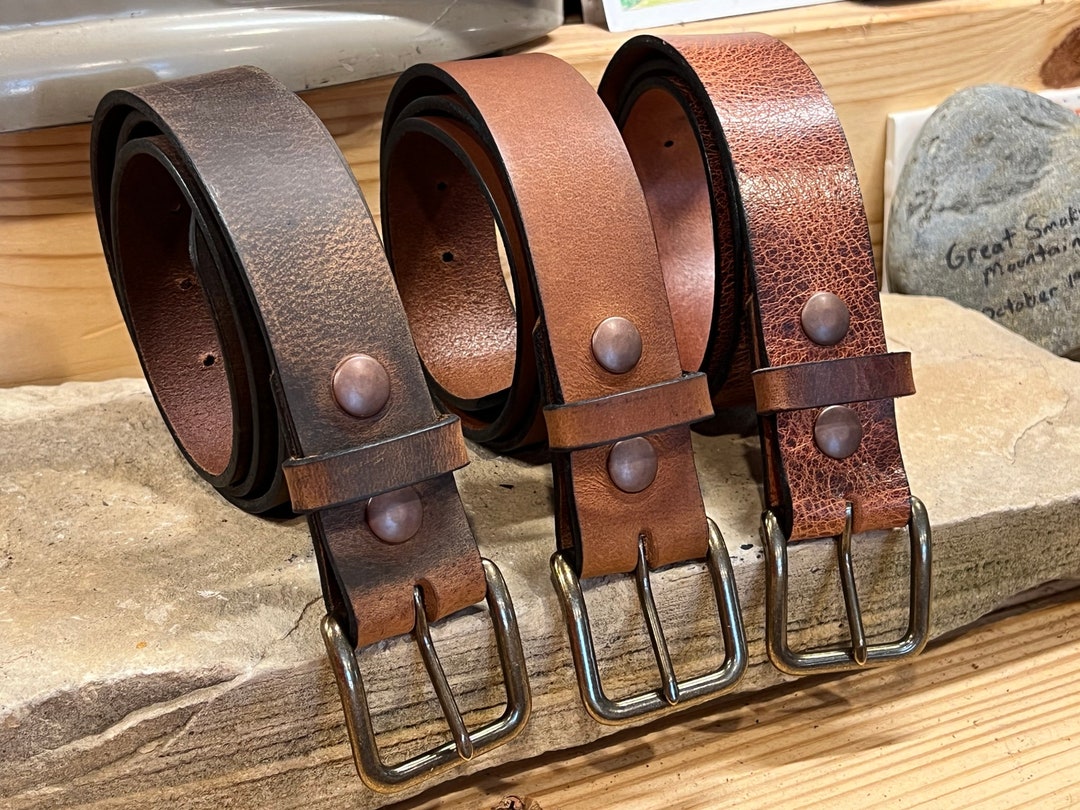 Cinturón de trabajo de cuero marrón Hebilla de rodillo de latón