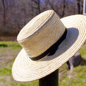 Amish Straw Hat, Authentic Historic Old Order Handmade Traditional Black Ribbon, Adult / Children Sizes, Made in USA