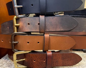 Handmade Leather Belt for Men, 1.5” Full Grain Buffalo, Changeable Buckle, Made in USA
