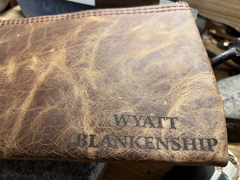 Leather Money Bag, Personalized Bank Bag, Handmade Cash Pouch, Full Grain Leather, Made in USA