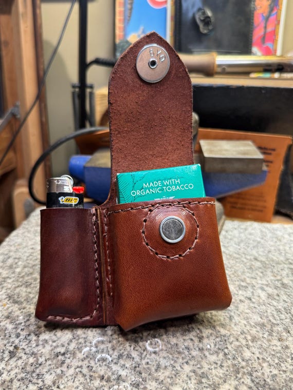 cigarette carry case Leather Cigarette Case for Belt or Purse With Lighter Holder, Handmade Full  Grain Leather, Made in USA, Free Shipping, Amish Craftsmanship
