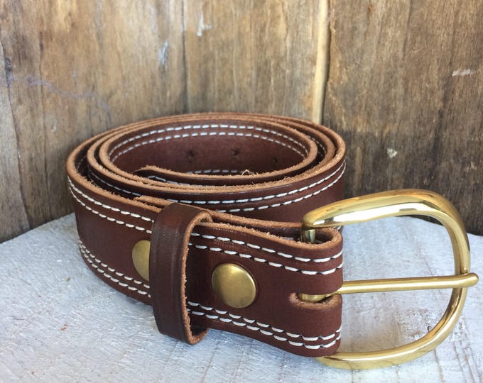 Stitched Leather Belt, Mens Dress Belt, Removable Buckle, Amish Handmade, Full Grain Leather, Made in USA, Free Shipping