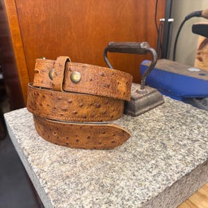 Ostrich Leather Belt for Men, 1.5” Handmade Full Grain Leather, Changeable Buckle, Made in USA