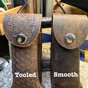 Leather Knife Case for Belt, Buffalo Leather Holster, Amish Handmade, Tooled Leather, Made in USA