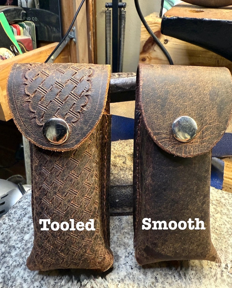 Leather Knife Case for Belt, Buffalo Leather Holster, Amish Handmade, Tooled Leather, Made in USA