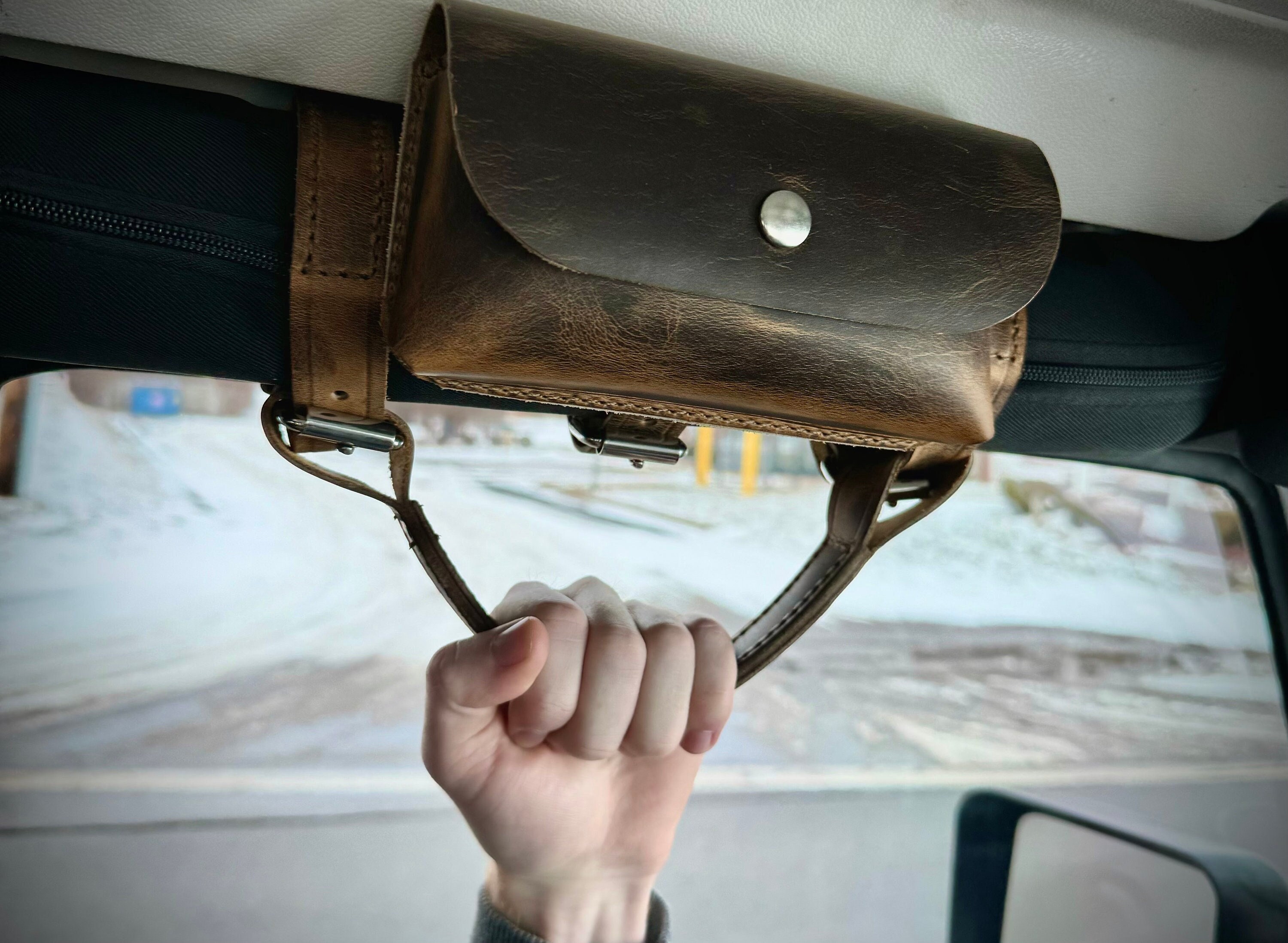Handmade Roll Bar Grab Handle, Full Grain Leather Grip, Heavy Duty