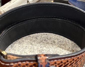 Basket Weave Leather Belt - / Full Grain Leather Embossed Basket Weave Leather Belt - / Full Grain Leather Embossed