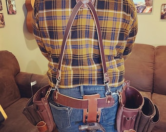 Framers Leather Beltless Suspension Tool Belt w/ Padded Suspenders- Free Shipping - Optional Torpedo Tool Slots / Handmade - Made in USA