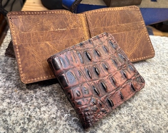 Alligator Leather Wallet, Handmade Full Grain Bifold, Personalized, Made in USA