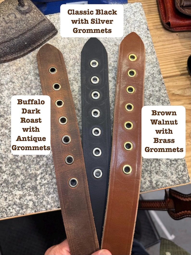 Grommets Leather Dress Belt, Handmade Full Grain, Brown, Black, Amish Made in the USA