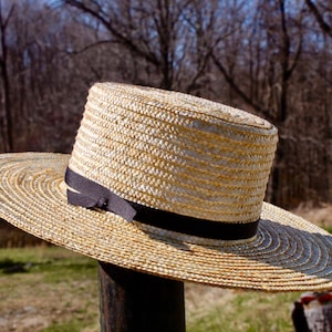 Amish Straw Hat, Authentic Historic Old Order Handmade Traditional Black Ribbon, Adult / Children Sizes, Made in USA