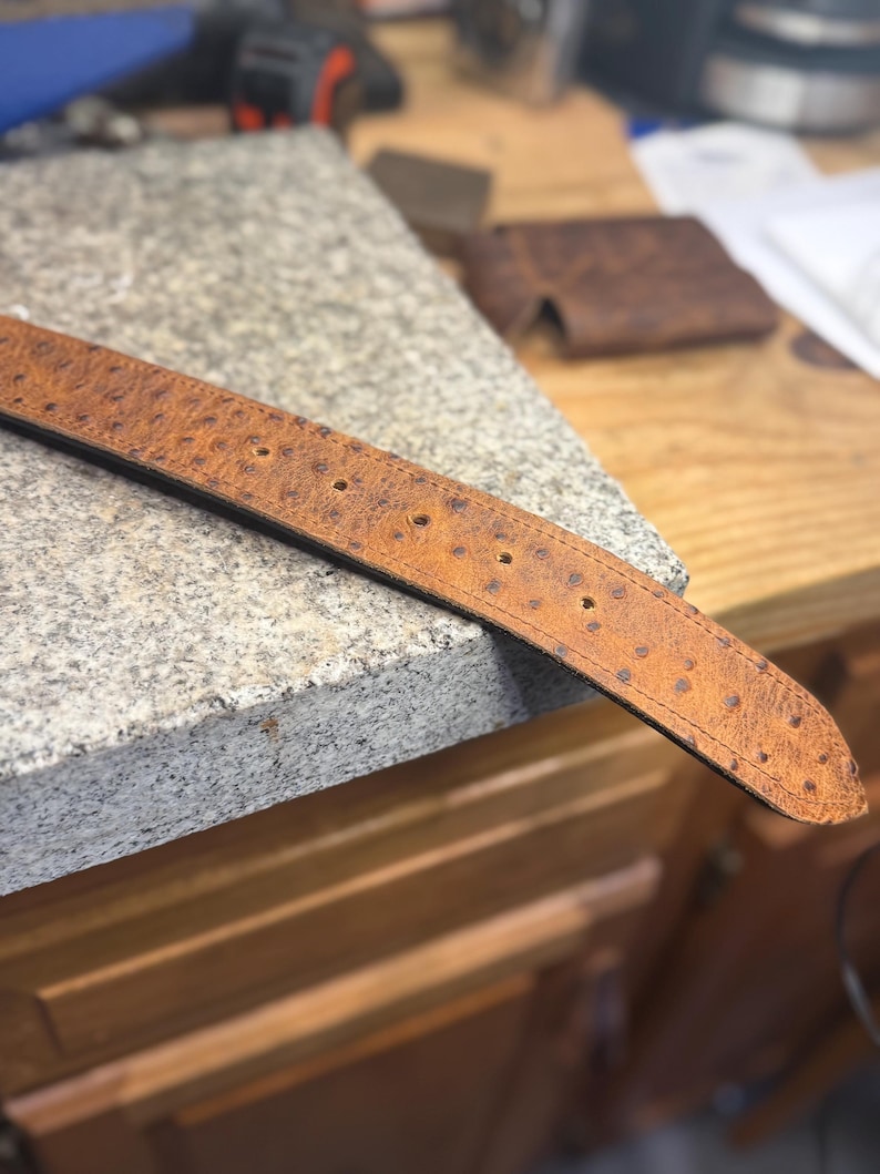 Ostrich Leather Belt for Men, 1.5” Handmade Full Grain Leather, Changeable Buckle, Made in USA