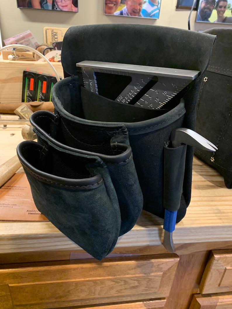 Black Leather Tool Belt With Suspenders Framers Large Nail Etsy