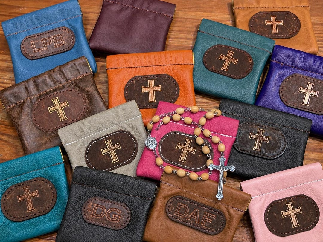 Leather Rosary Pouch, Handmade Personalized First Communion Gift