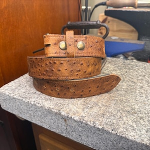 Ostrich Leather Belt for Men, 1.5” Handmade Full Grain Leather, Changeable Buckle, Made in USA