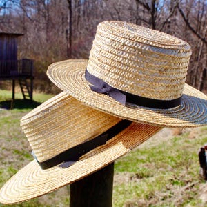 Amish Straw Hat, Authentic Historic Old Order Handmade Traditional Black Ribbon, Adult / Children Sizes, Made in USA