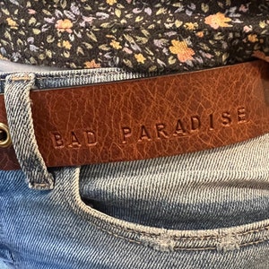 Buffalo Leather Belt with String Buckle Handmade Brown, Cognac & Distressed Brown Made in USA image 4