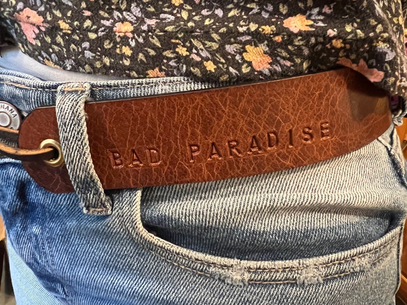 Buffalo Leather Belt with String Buckle Handmade Brown, Cognac & Distressed Brown Made in USA image 4